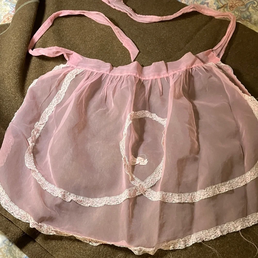 Vintage sheer apron with lace embellishments 1950’s 1940’s hand made